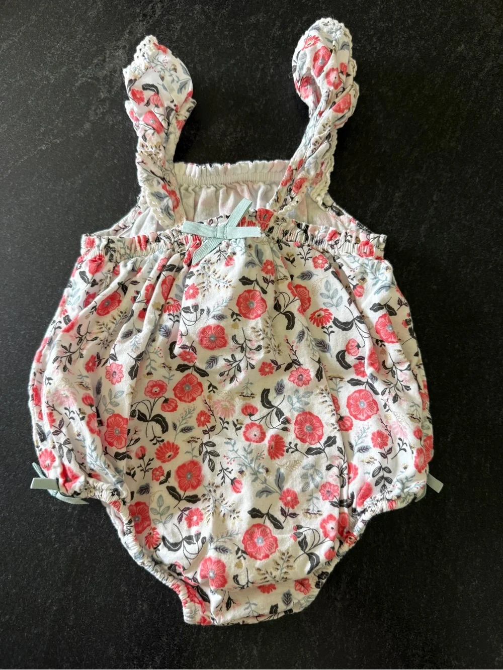 Baby Floral Bubble Romper - White with Pink Flowers